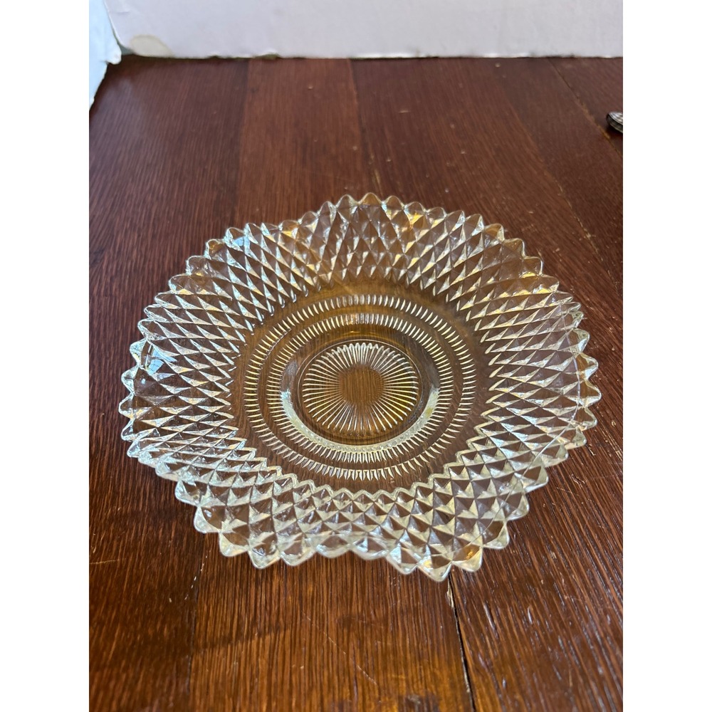 Vintage Clear Pressed Glass Diamond Point Bowl Sawtooth Edge Candy Dish 7 Inch